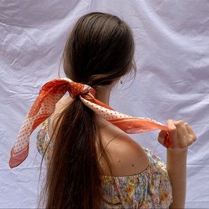 Vintage 70s Orange & White Polka Dot Square Scarf
